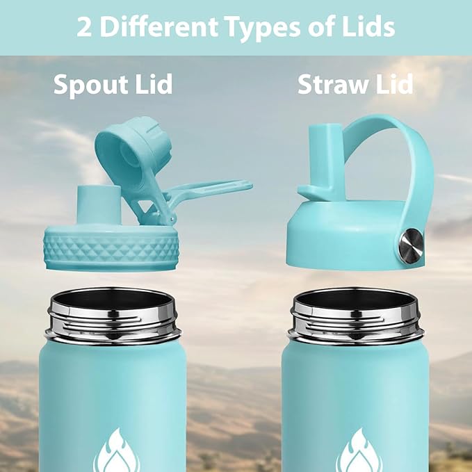 SENDESTAR Water Bottle 40oz Double Wall Vacuum Insulated Leak Proof Stainless Steel Sports Water Bottle—Wide Mouth with New Flex Straw Lid & Spout Lid (Bubble Gum)