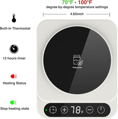 Pro Pakusane Sourdough Starter Warmer Mat 3.0 – Precise 1°F Temperature Control (70–100°F), Upgrade Sourdough Heating Mat Auto On/Off Heating, 12-Hour Timer, Game-Changer for Home Baking