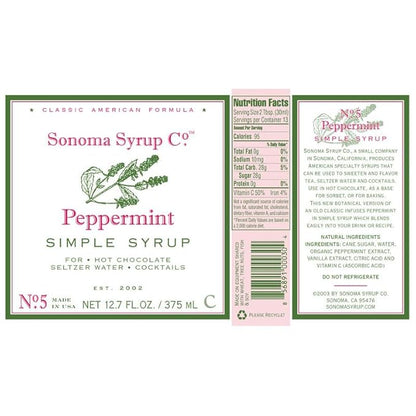 Sonoma Syrup Co. Peppermint Infused Simple Syrup 12.7 fl oz | for Coffee, Cocktails, and Cooking | Hand Crafted in the USA