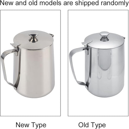 Stainless Steel Milk Frothing Pitcher, Stainless Steel Coffee Cup Mug Milk Frothing Pitcher Jug with Lid for Latte Coffee Art for Office Kitchen with handle(2000ml)