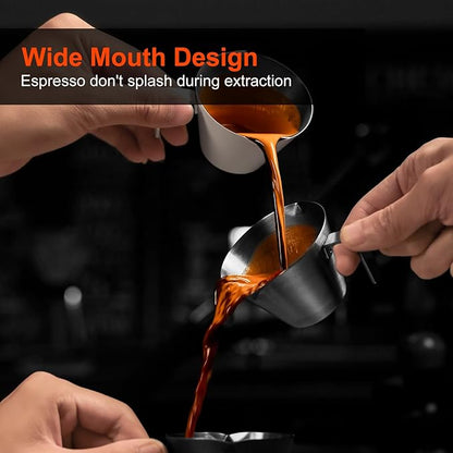 MHW-3BOMBER Espresso Measuring Cups 2Pcs with Handle, 1oz / 2oz / 3oz Double Spouts Stainless Steel Espresso Shot Cups with Scale, V-Shaped Mouth Espresso Pour Cup Glossy G6199BL-OS