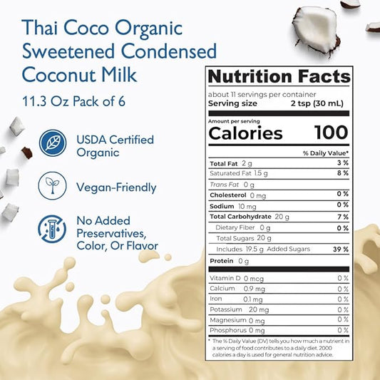 Thai Coco - Organic Sweetened Condensed Coconut Milk Dairy Free - 11.3 oz. 6 Pk