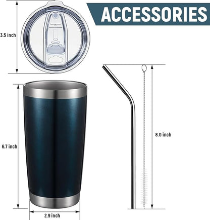 COMOOO 20oz Double Wall Vacuum Insulated Travel Mug, Stainless Steel Tumbler with Lid and Straw Durable Powder Coated Insulated Coffee Cup for Cold & Hot Drinks (Peacock blue, 4)