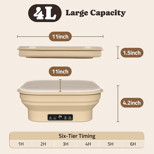 Heating Sourdough Starter Kit, 4L Electric Thermostatic Silicone Square Foldable Banneton Bread Proofing Basket with 6 Timer & Temp Settings for Dough Rising, Dishwasher Safe, Bread Making Kit