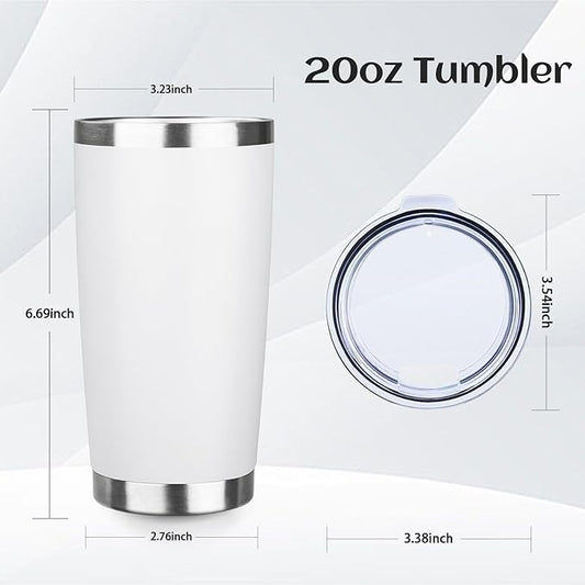 StarSpeed 20oz Tumbler Bulk with Lid, Stainless Steel Insulated Tumblers Double Wall Vacuum Insulated Travel Mug, Powder Coated Coffee Cups for Hot and Cold Drinks(White,8)