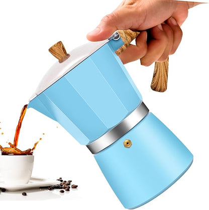 9 Cup Aluminum Moka Pot Classic Stovetop Espresso Coffee Maker 450ml 15oz Coffeemaker Percolator Mocha Pot Greca Coffee Maker Cafe Makers for Italian and Cuban Café Brewing Blue