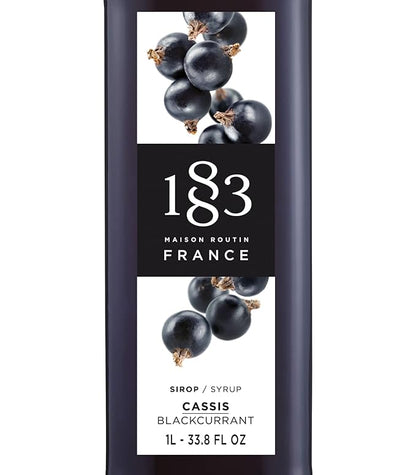 1883 Blackcurrant Syrup for Drinks, Made in France, 1 Liter Glass Bottle