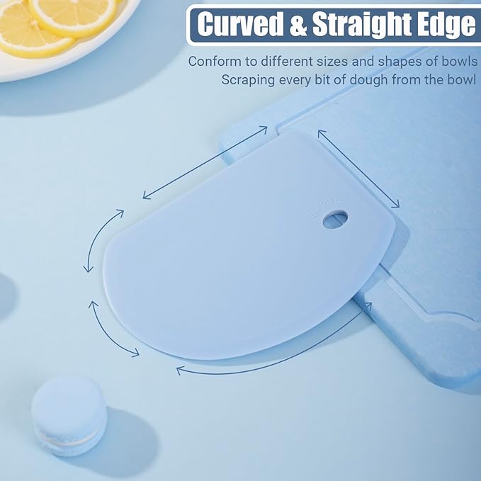 Silicone Dough Scraper with Stainless Steel Sheet, Curved Edge Flexible Bowl Scraper for Baking, Food Grade Silicone Bench Scraper for Sourdough Bread Proofing Basket, 5.98" × 4.3", Blue, SAPID