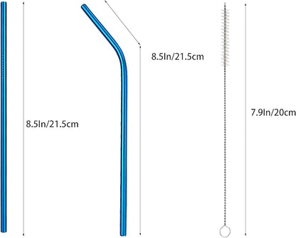 10 Pcs Stainless Steel Straws, Reusable Drinking Straws, 5 Straight + 5 Bent Metal Straws Set With 2 Pcs Cleaning Brushes (Blue, 8.5 Inch)