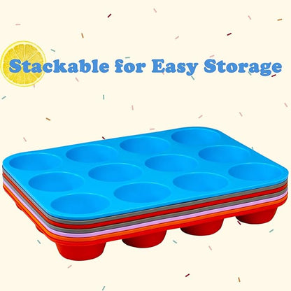 12 Cups Silicone Mini Muffin Pan Set, Nonstick Mini Cupcake Pans, BPA Free Small Muffin Tin for Baking, Set of 2 (Blue+Orange)