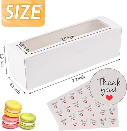 36 Pack Macaron Boxes for 5-7 Macarons Container Packaging Strawberry Candies Sweets Boxes with Sticker for Gift Giving (White)