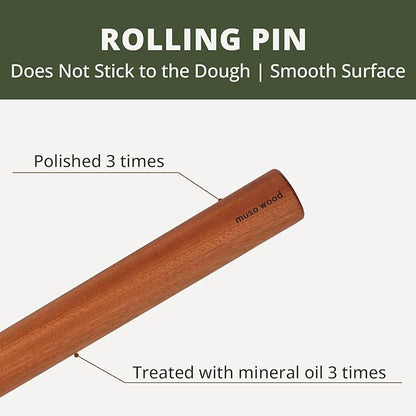 Muso Wood Sapele Wooden Dowel Rolling Pin for Baking,Tapered Roller for Fondant, Pie Crust, Cookie, Pastry (Dowel 17.5inch)