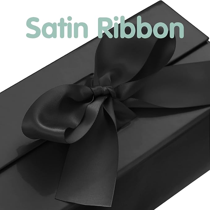 HAPPY POTATO 5 Gift Boxes with Ribbon 9x6.5x3.8 Inches, Black Gift Boxes with Lids, Collapsible Gift Boxes, Magnetic Closure Gift Boxes for all occasion (Glossy Black, Pack of 5)