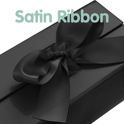 HAPPY POTATO 5 Gift Boxes with Ribbon 9x6.5x3.8 Inches, Black Gift Boxes with Lids, Collapsible Gift Boxes, Magnetic Closure Gift Boxes for all occasion (Glossy Black, Pack of 5)
