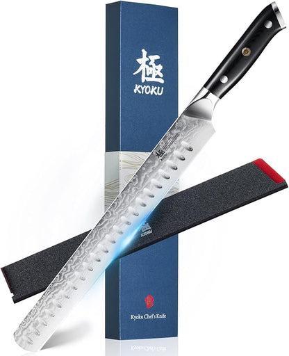 KYOKU Gin Series 12" Brisket Slicing Knife, Meat Carving Knife with Silver PVD Coating Mosaic Pin Handle for Professional Chef & Home Cook, Japanese VG10 Steel Slicer for Meat Fruit Vegetables