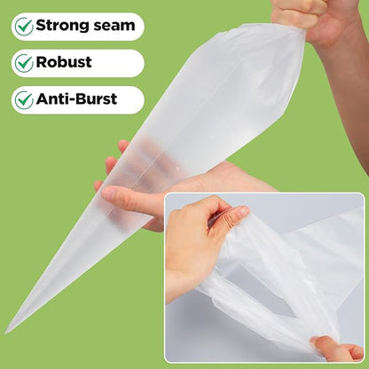 24 Inch Extra Large Piping Bag 200 Pack - Disposable Pastry Bags - Thick Anti-Burst Pastry Icing Frosting Piping Bags For Decorating Cupcakes Cakes Cookies (Large 24 Inch-200 Pack)