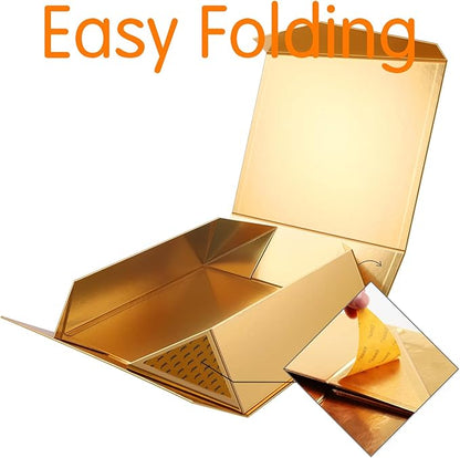 Extra Large Gift Box with Lid - 16.3x14.2x5 Inches, Gold, Bridesmaid and Christmas Magnetic Box for Clothes and Large Gifts
