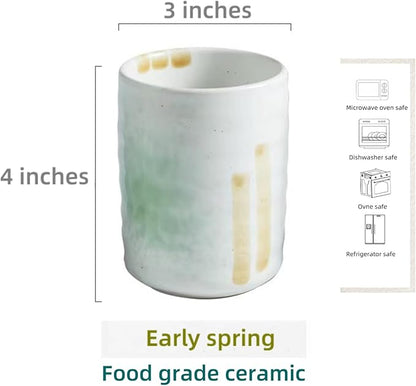 Stoneware Coffee Bar Utensil Holder Tea & Coffee Spoon & Stirrer Holder for Stir Stick Straw Teaspoon Holder Spoon Cup Small Utensil Jar (Spring Sprout)
