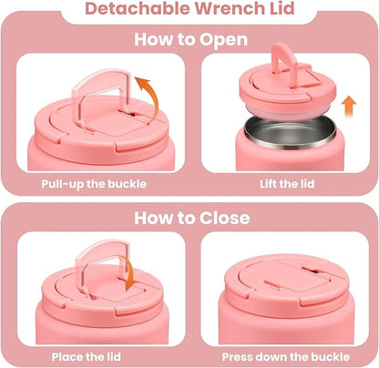 Soup Thermo for Hot Food Kids 13.5oz Lunch Containers with Buckle Lid Wide Mouth Hot Food Jar Vacuum Insulated Stainless Steel Bento Box Leakproof with Spoon(Pink)