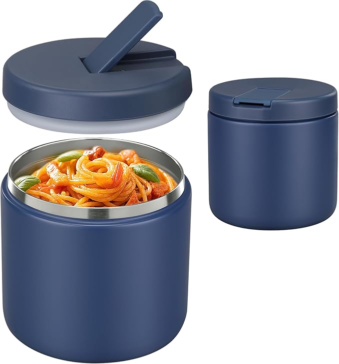 19oz Insulated Vacuum Food Jar with Buckle Lid Wide Mouth Soup Thermo for Hot Food Kids Leakproof Stainless Steel Lunch Container- Blue-1Pack