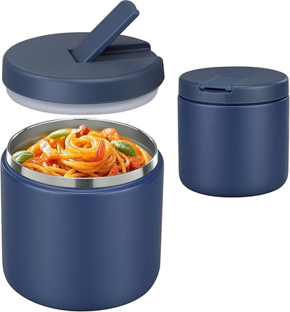 19oz Insulated Vacuum Food Jar with Buckle Lid Wide Mouth Soup Thermo for Hot Food Kids Leakproof Stainless Steel Lunch Container- Blue-1Pack