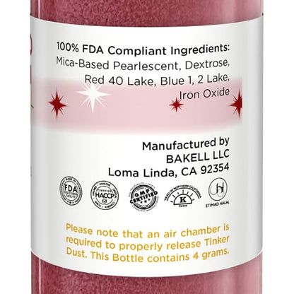 Bakell - Christmas Red Tinker Dust (4g, 1x Mini Spray Pump) Edible Glitter for Food, Desserts, and Beverages!