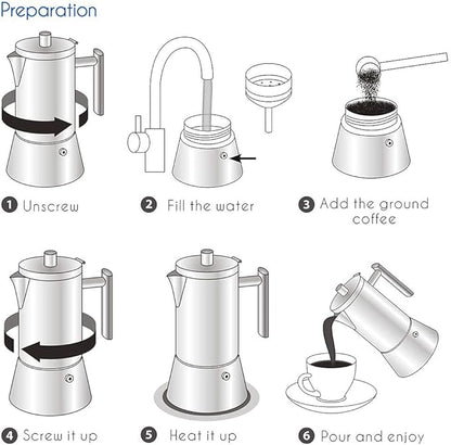Easyworkz Diego Stovetop Espresso Maker Stainless Steel Italian Coffee Machine Maker 4Cup 6.8 oz Induction Moka Pot
