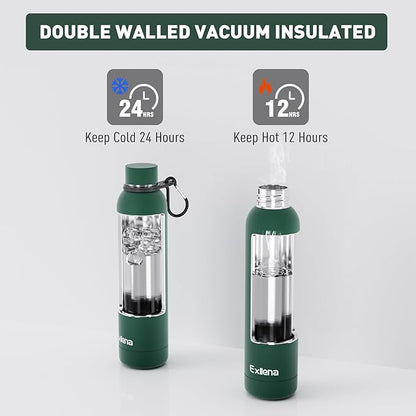 Slim Insulated Water Bottles for Travel 25oz with Clip, Double Wall Vacuum Stainless Steel Water Bottle Keeps Drinks Cold 24 Hrs/Hot 12 Hrs, 100% Leakproof, BPA Free(Emerald Green)
