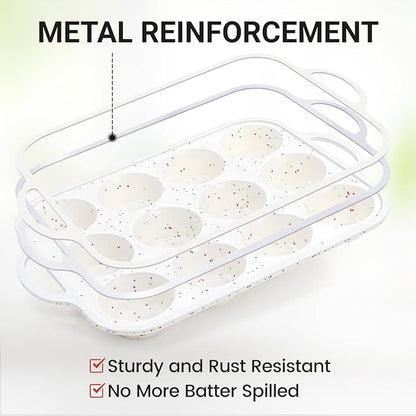 Silicone Muffin Pans for Baking, Metal Reinforced Frame Jumbo 6 Cups & Regular 12 Cups Cupcake Pan Nonstick Muffin Pan for Homemade Baking Easy to Handle