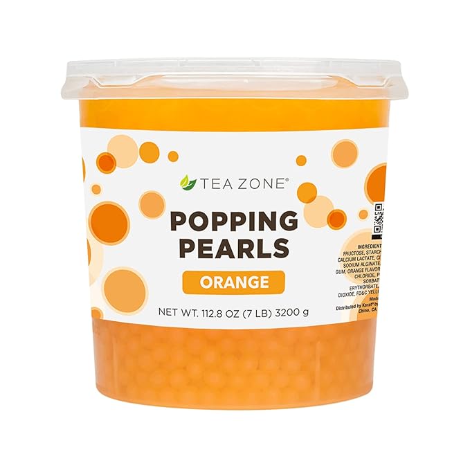 Tea Zone B2052 7 lbs Orange Popping Pearls for Boba Tea Beverages, Sweets, Ice Cream Topping