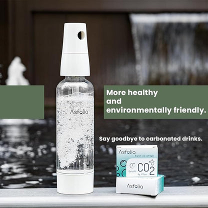Portable Sparkling Water Maker - Travel Soda Maker for Home & Outdoor, 1L Carbonating Bottle, 10 pcs CO2 Cylinders, Compact Carbonated Water Machine for Flavored Drinks, Soda Machine (White)
