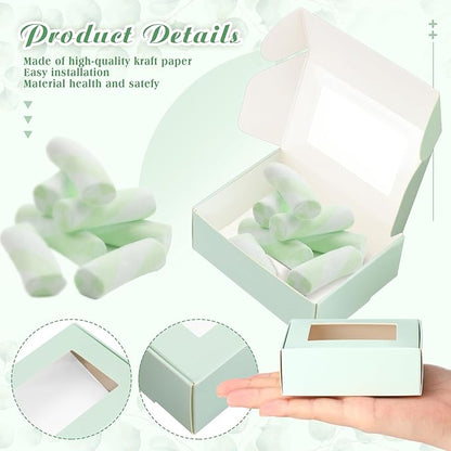 Zonon 30 Pcs Soap Boxes for Homemade Packaging, Mini Kraft Treat Boxes with Window for Bakery Candy Soap Making Gift Packaging(3.5 x 2.4 x 1.2 Inch,Light Green)
