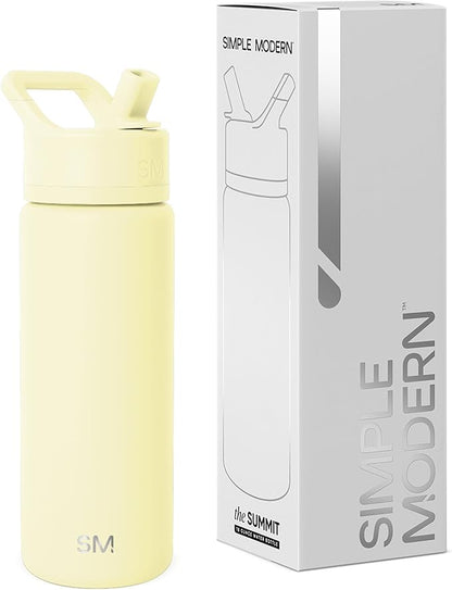 Simple Modern Kids Water Bottle with Straw Lid | Vacuum Insulated Stainless Steel Metal | Reusable Leak Proof BPA-Free Thermos for School | Summit Collection | 18oz, Buttercup