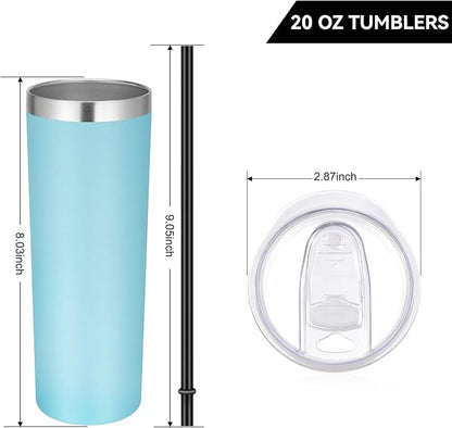 VEGOND Stainless Steel Skinny Tumbler, 20 oz Vacuum Insulated Tumbler with Lid and Straw, Double Wall Coffee Cup, Travel Mug for Cold Hot Drinks, Blue 1 Pack