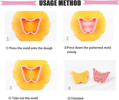 Butterfly Cookie Cutters 8 Pcs Plastic Biscuit Cutter Set 3D Pressable Cake Baking Fondant Embosser Stamps for Party Decoration Pastry Tools (F8)
