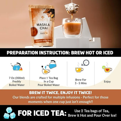 BREWIX, Masala Chai Tea Bags (22 Pyramid Tea Bags) Strong, Robust & Spicy - Pure Ingredients | Black Tea, Cinnamon, Ginger, Black Pepper, Cardamom & Cloves, Packed in Resealable Ziplock Pouch