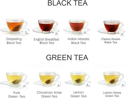 Octavius Tea Gift Set - Assorted Black & Green Tea Bags in Wooden Box | 6 Flavors, 90 Count | Premium Tea Sampler for Women & Men | Wellness Gift, Holiday, Birthday, Office, Corporate Gifting