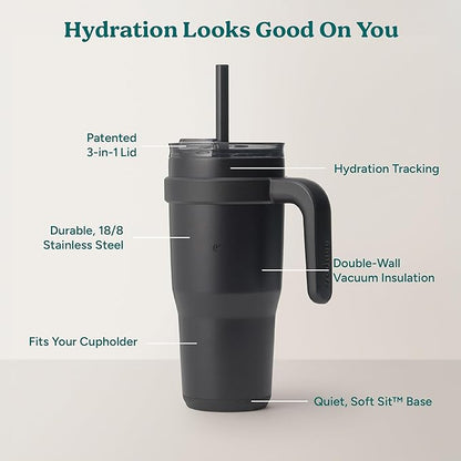 REDUCE 24 oz Stainless Steel Tumbler with Handle - Dual-Wall Vacuum Insulated Travel Mug, Sweat-Proof Lid & Reusable Straw - Keeps Drinks Cold for 24 Hrs, Fits Cupholders, Dishwasher Safe - Phantom