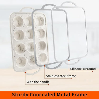 2Pack Silicone Muffin Pan For Baking With Metal Reinforced Frame, 12 Cup Nonstick Cupcake Pan, BPA Free Silicone Mini Muffin Pan, Cupcake Baking Pan Molds for Oven With Silicone Brush（Small Size）