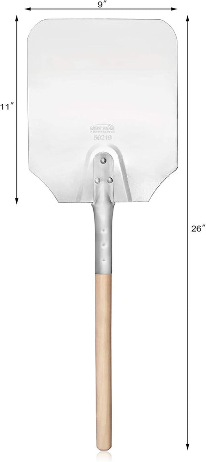 New Star Foodservice 50219 Aluminum Pizza Peel, Wooden Handle, 9 x 11 inch Blade, 26 inch overall