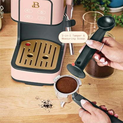 Beautiful Slim Espresso Maker by Drew Barrymore – 20‑Bar Pressure, Dual‑Spout 52 mm Portafilter, 50 oz Removable Tank, 2‑in‑1 Steam Wand & Touch Controls (Rose)