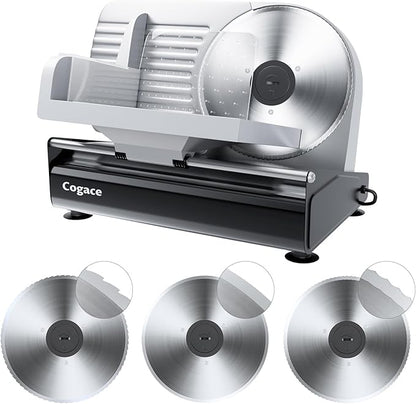 Powerful Deli Meat Slicer Machine, 200W Electric Food Slicer with 3 Types of 7.5" Stainless Steel Blades, Adjustable Thickness 0–15mm, for Meat, Cheese, Bread, Vegetables, Home Use