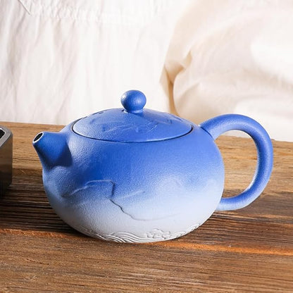 LURRIER Gongfu tea sets, Portable Ceramic TeaSet, Asian Tea sets for adult, Tea Gift sets, Grey leather case, Portable Travel Bag,Home,Gifting,Outdoor and Office(XBlue and White)