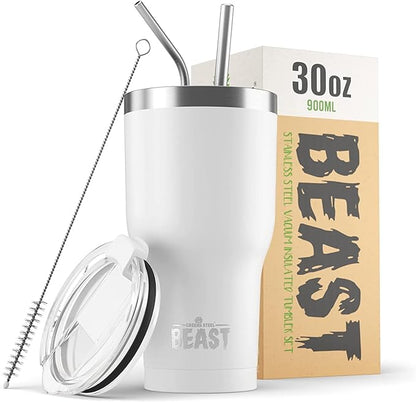 Beast 30 oz Tumbler Stainless Steel Vacuum Insulated Coffee Ice Cup Double Wall Travel Flask (Arctic White)