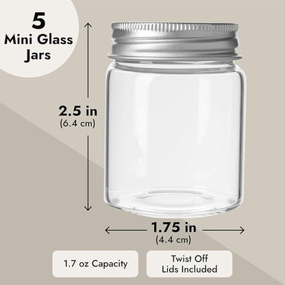 Juvale Mini Glass Spice Jars with Lids - 1.7 oz, Clear Art Deco, 5-Pack - Glass Craft Jars with Lids for Spices, Jams & Crafts