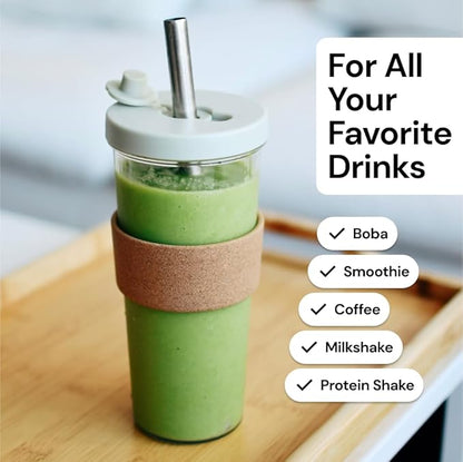 Dodoko Sage Green 24 oz Reusable Boba Cup and Straw Bubble Tea Cup with Wide Lid and Straw