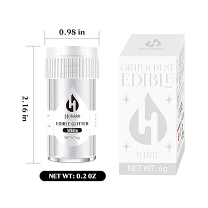 White Edible Glitter for Cocktails - 6g White Luster Dust Edible Drink Glitter Food Grade Metallic Shimmer Powder Cake Sprinkles for Beverage Chocolate Candy