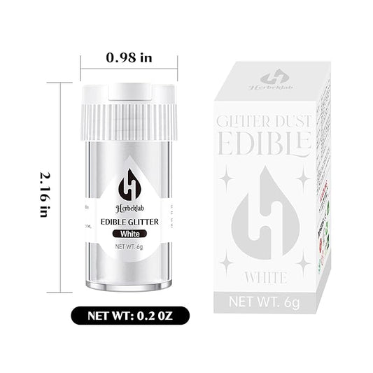 White Edible Glitter for Cocktails - 6g White Luster Dust Edible Drink Glitter Food Grade Metallic Shimmer Powder Cake Sprinkles for Beverage Chocolate Candy