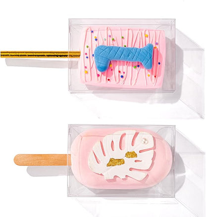 RomanticBaking 37 PCS 3.5"x 2.4"x 1.38"Clear Rice Krispie Treat Boxes with Hole for Cakesickle, Small Macaron, Candy,& Treat Boxes Party Favors