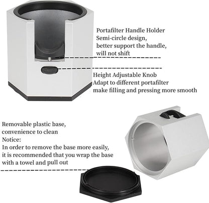 Espresso Tamping Station, Coffee Portafilter Holder, Aluminum Alloy Stand for Most 51mm, 53mm, 54mm, 58mm Coffee Portafilter (Hexagon,Silver)